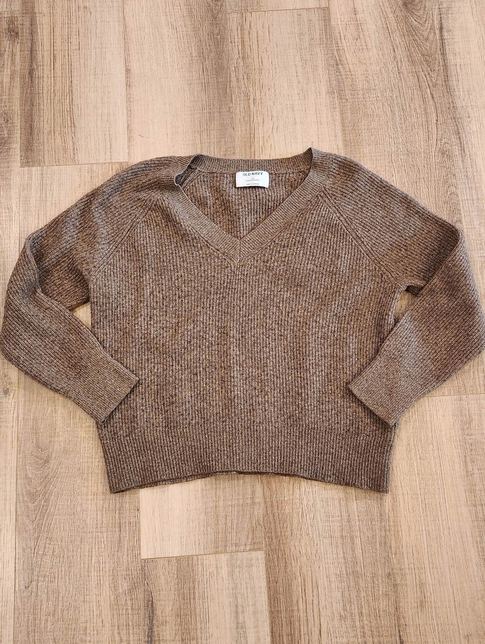 Old Navy Sweater XS Brown Marled V Neck Cozy Knit Casual Minimalist